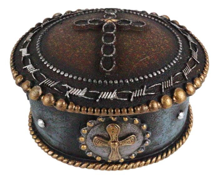 Ebros Gift Rustic Western Cowboy Horseshoes Cross Golden Ropes Decorative Jewelry Box