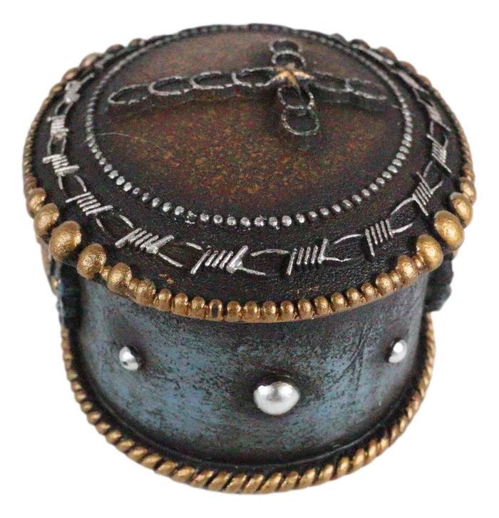 Ebros Gift Rustic Western Cowboy Horseshoes Cross Golden Ropes Decorative Jewelry Box