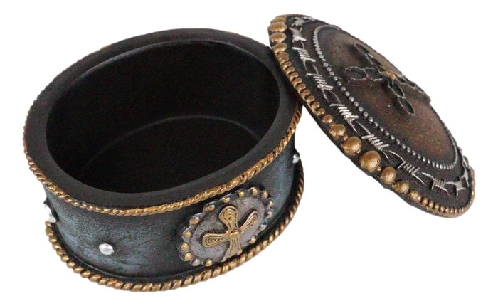 Ebros Gift Rustic Western Cowboy Horseshoes Cross Golden Ropes Decorative Jewelry Box