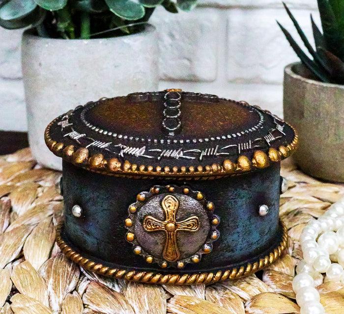 ebros gift Rustic Western Cowboy Horseshoes Cross Golden Ropes Decorative Jewelry Box