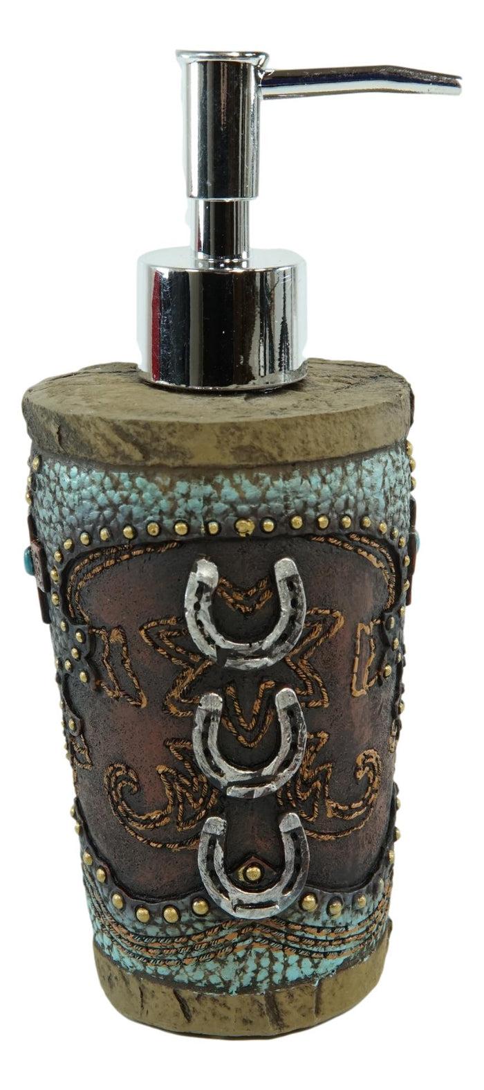 Ebros Gift Rustic Western Cowboy Lucky Triple Horseshoes Liquid Soap Lotion Pump Dispenser