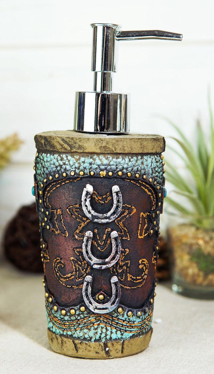 ebros gift Rustic Western Cowboy Lucky Triple Horseshoes Liquid Soap Lotion Pump Dispenser