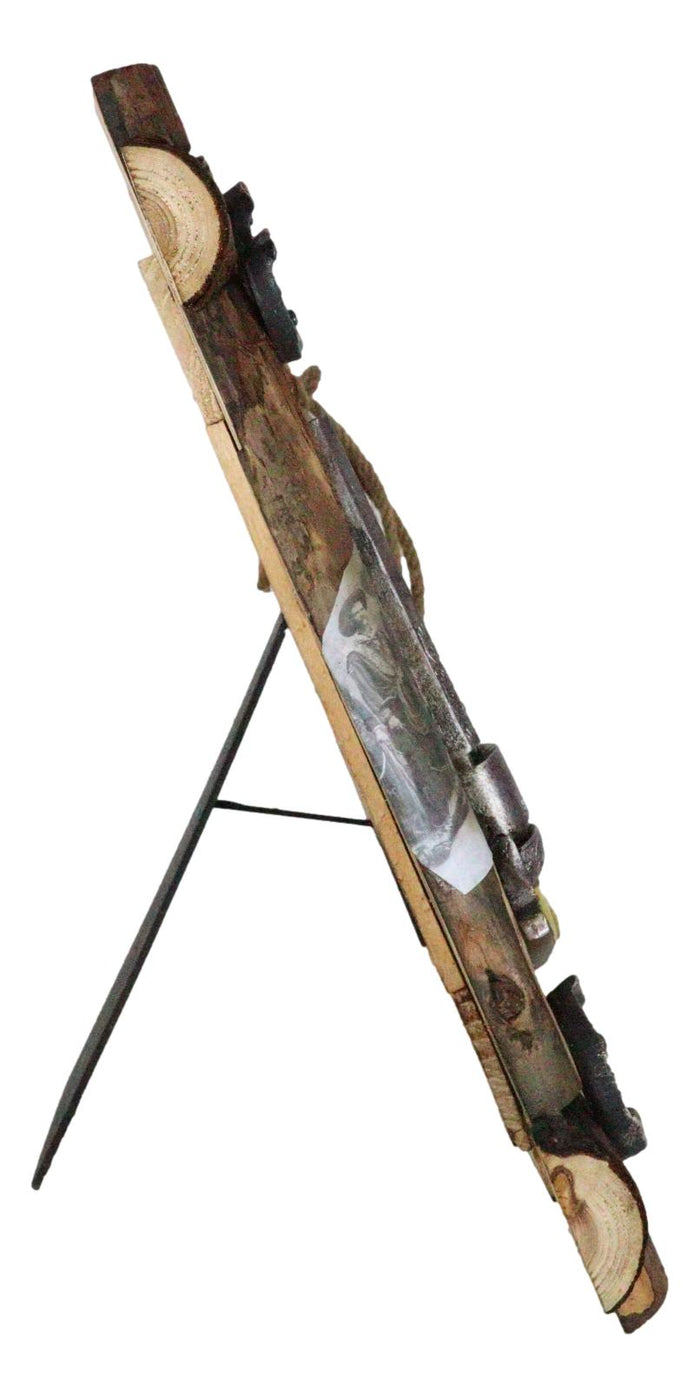Ebros Gift Rustic Western Cowboy Pistol Lantern Horseshoes Ropes Faux Wood Photo Frame 5X7