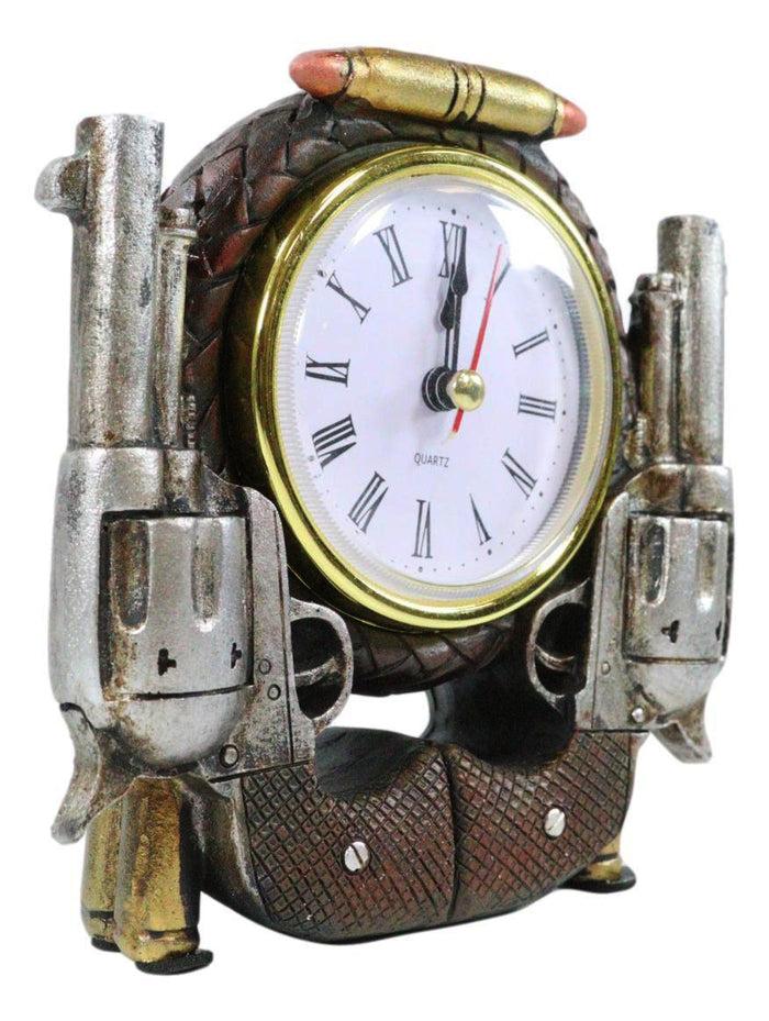 Ebros Gift Rustic Western Cowboy Pistol Revolver Guns And Bullets Analog Table Clock Decor