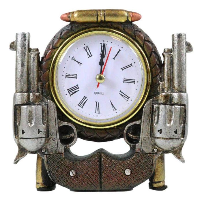 Ebros Gift Rustic Western Cowboy Pistol Revolver Guns And Bullets Analog Table Clock Decor