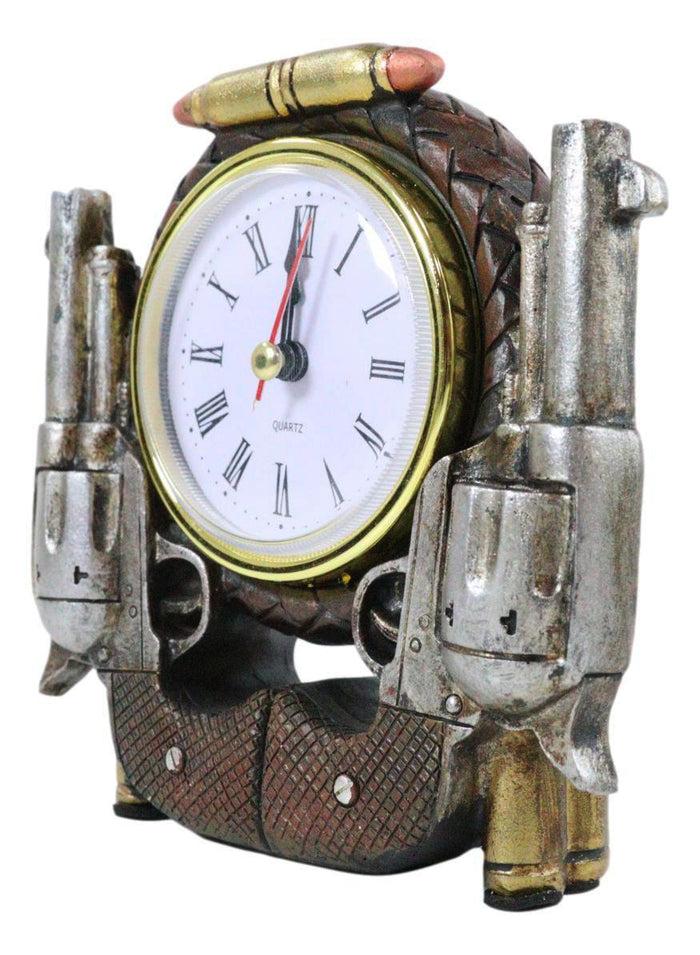 Ebros Gift Rustic Western Cowboy Pistol Revolver Guns And Bullets Analog Table Clock Decor