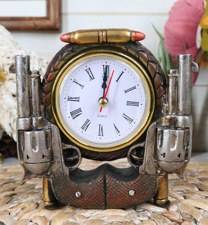 ebros gift Rustic Western Cowboy Pistol Revolver Guns And Bullets Analog Table Clock Decor