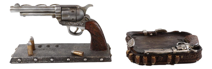 Ebros Gift Rustic Western Cowboy Revolver Guns Belt Buckle Soap Dish And Toothbrush Holder
