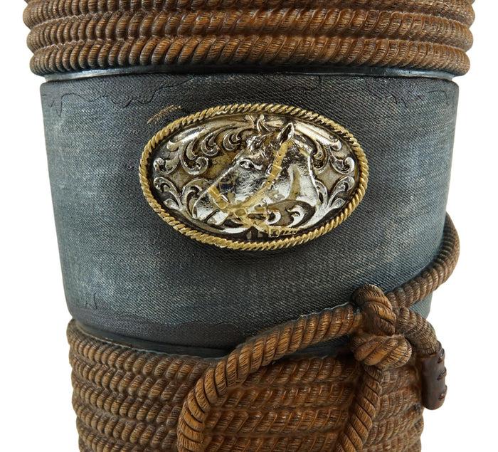 Ebros Gift Rustic Western Cowboy Ropes Horse Concho W/ Denim Finish Waste Basket Trash Bin