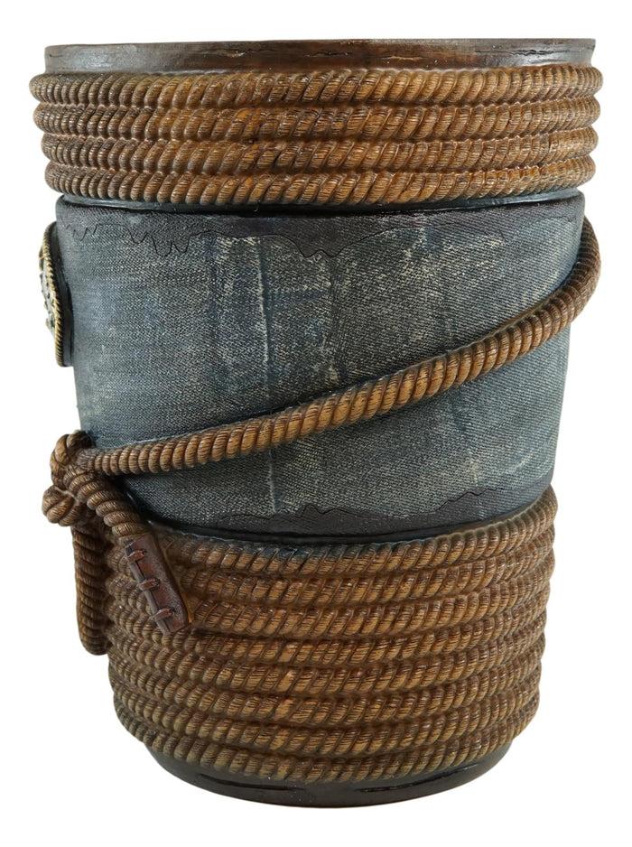 Ebros Gift Rustic Western Cowboy Ropes Horse Concho W/ Denim Finish Waste Basket Trash Bin