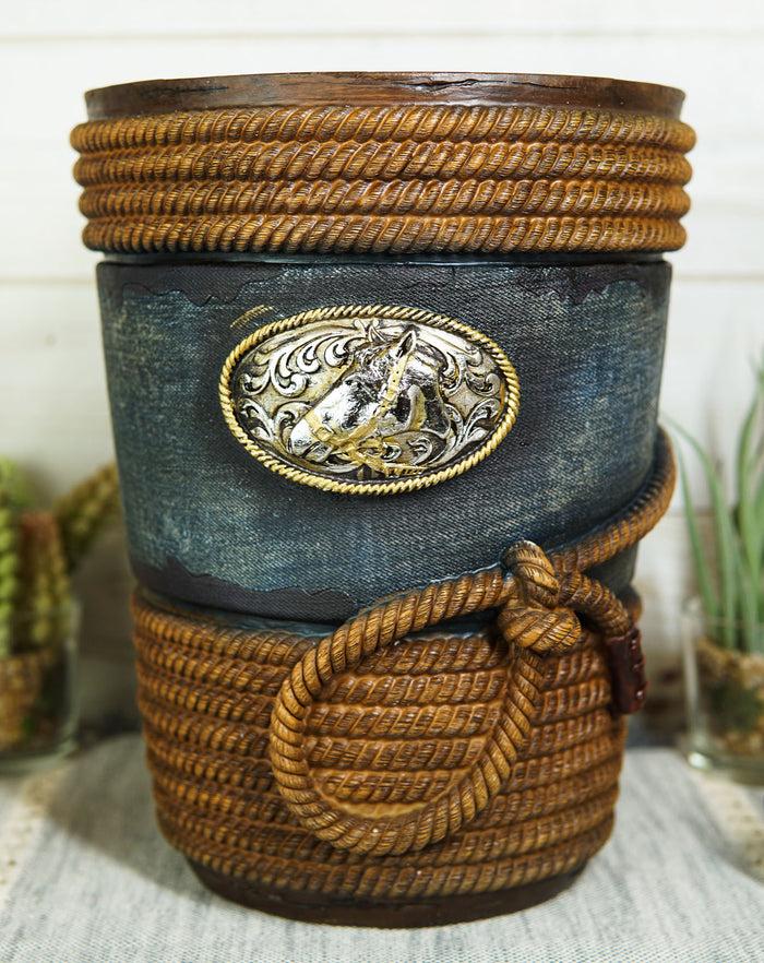 ebros gift Rustic Western Cowboy Ropes Horse Concho W/ Denim Finish Waste Basket Trash Bin