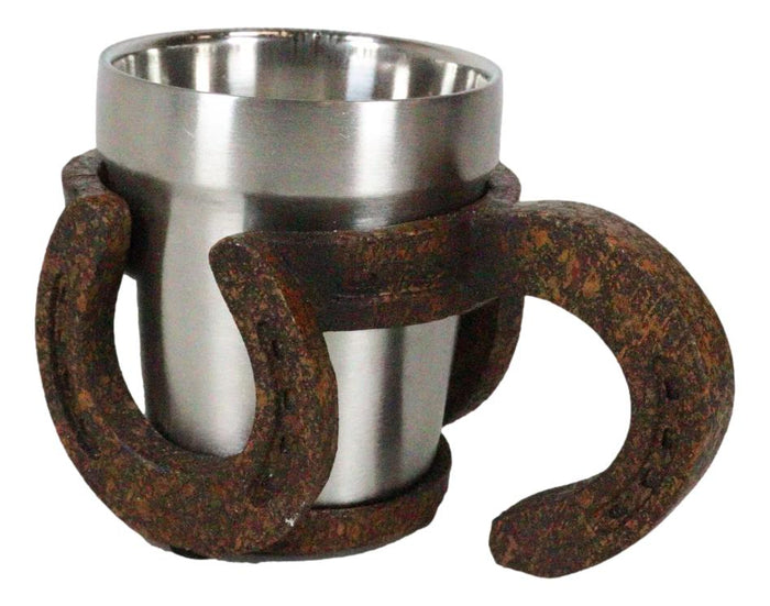Ebros Gift Rustic Western Cowboy Rust Finished Lucky Horseshoes Standard Coffee Mug 8oz