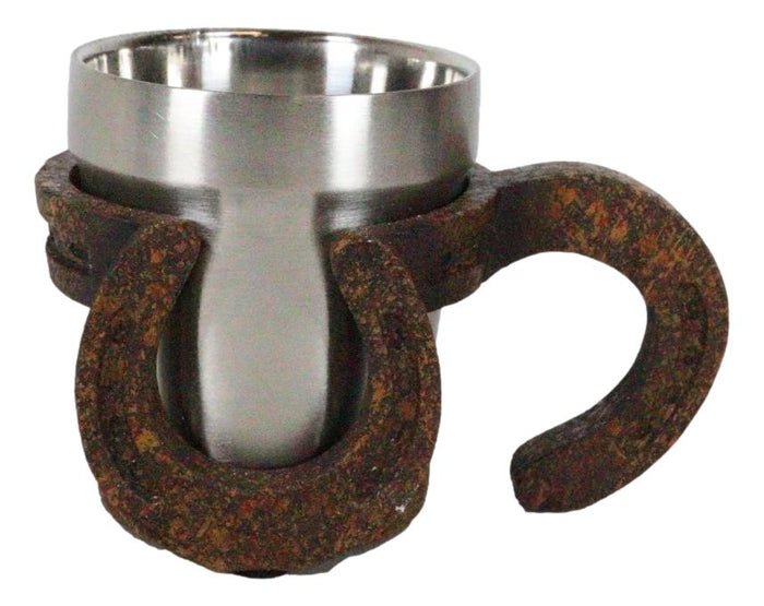 ebros gift Rustic Western Cowboy Rust Finished Lucky Horseshoes Standard Coffee Mug 8oz