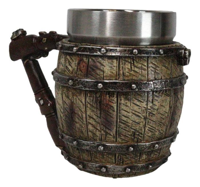 Ebros Gift Rustic Western Cowboy Saloon Whiskey Barrel Coffee Mug With Shotgun Handle