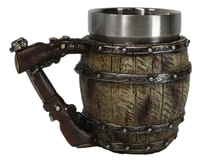 ebros gift Rustic Western Cowboy Saloon Whiskey Barrel Coffee Mug With Shotgun Handle
