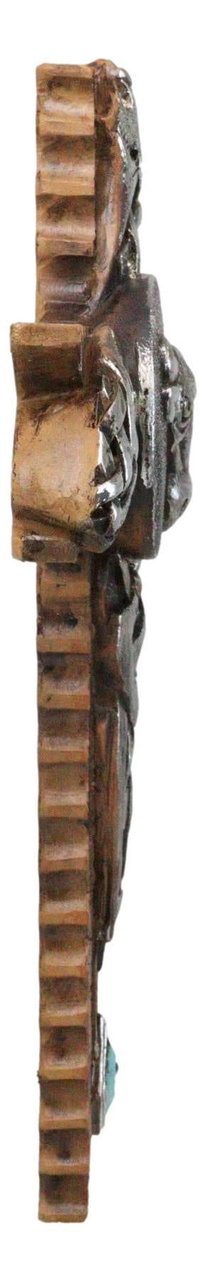Ebros Gift Rustic Western Cowboy Silver Concho Bull Cow With Tooled Knotwork Wall Cross