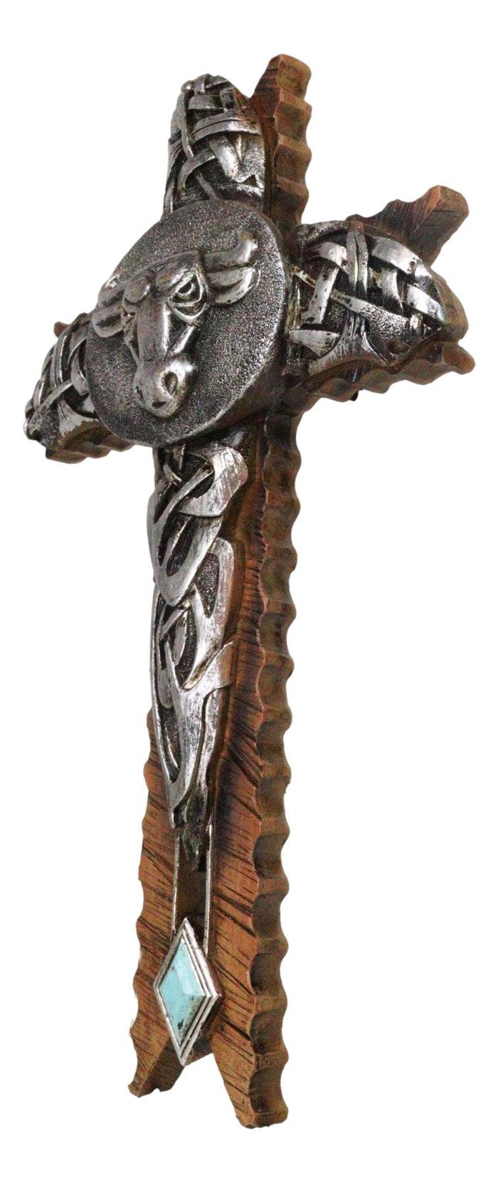 Ebros Gift Rustic Western Cowboy Silver Concho Bull Cow With Tooled Knotwork Wall Cross
