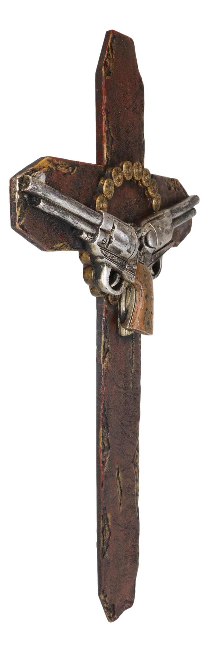 Ebros Gift Rustic Western Cowboy Six Shooter Pistols Shotgun Bullet Shells Wall Cross Decor