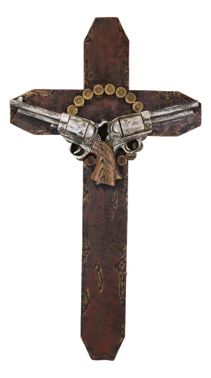 Ebros Gift Rustic Western Cowboy Six Shooter Pistols Shotgun Bullet Shells Wall Cross Decor