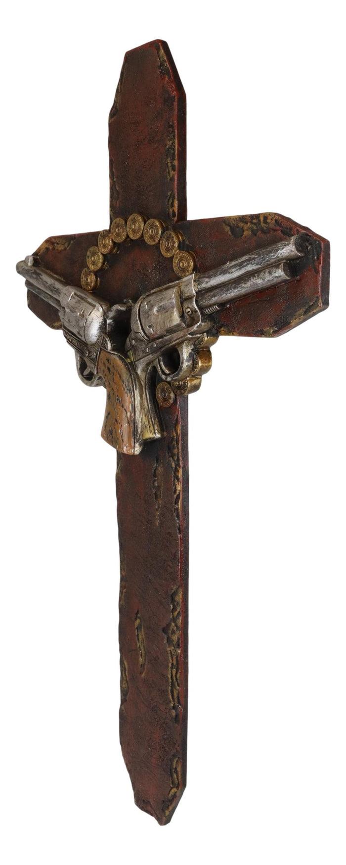 Ebros Gift Rustic Western Cowboy Six Shooter Pistols Shotgun Bullet Shells Wall Cross Decor