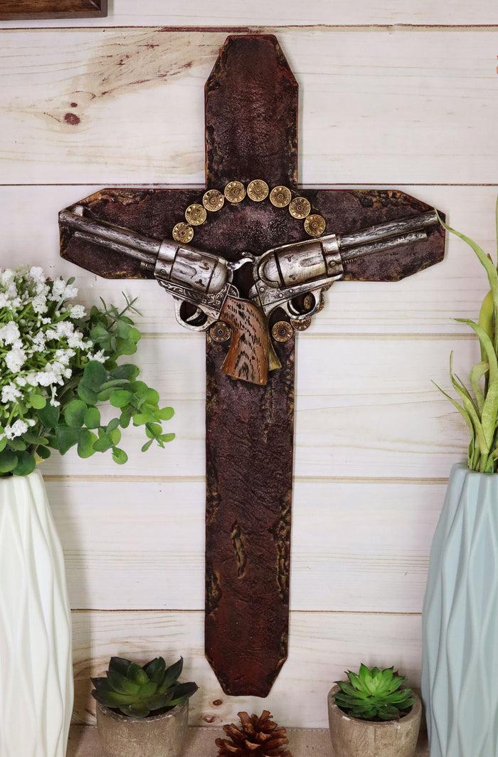 ebros gift Rustic Western Cowboy Six Shooter Pistols Shotgun Bullet Shells Wall Cross Decor