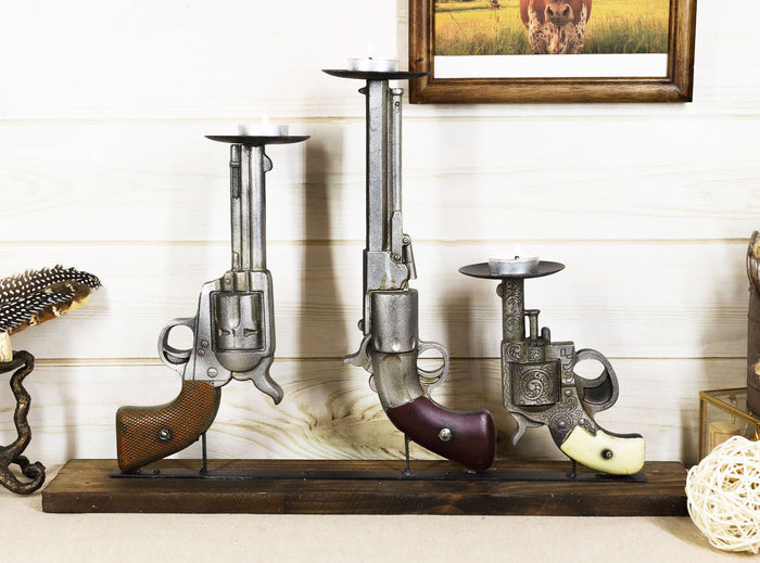 ebros gift Rustic Western Cowboy Triple Six Shooter Revolver Pistol Guns Candle Holders
