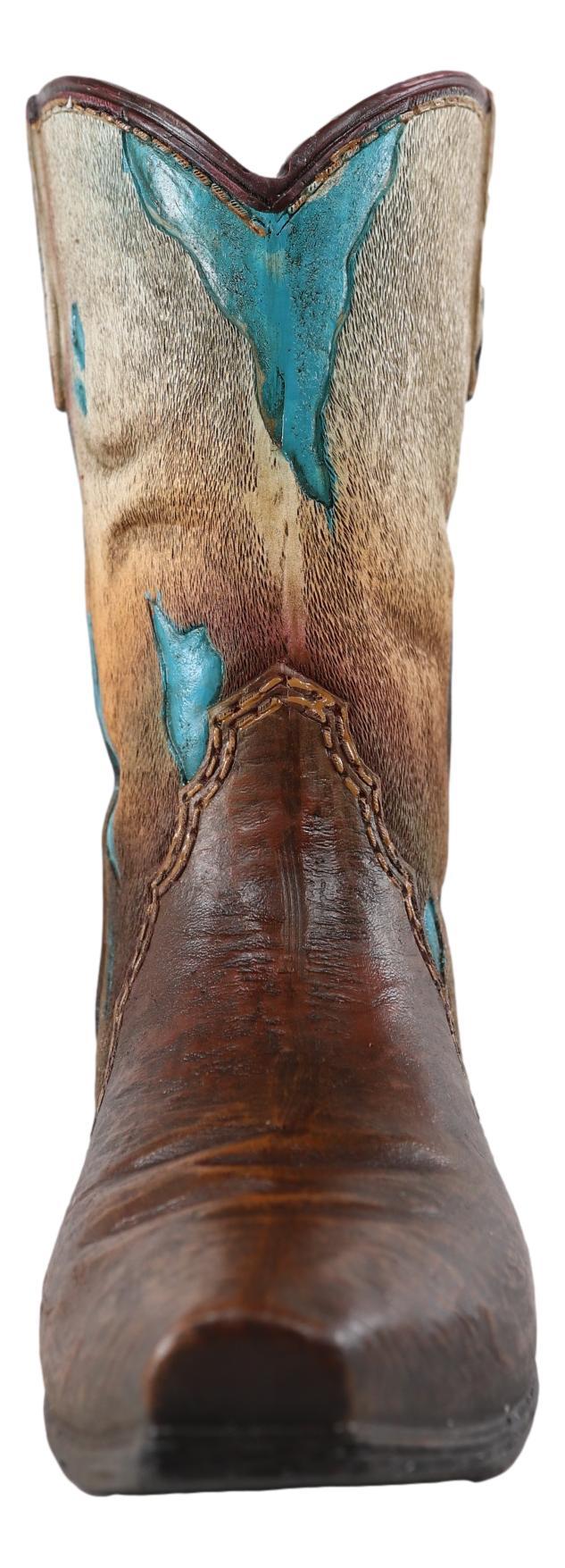 Ebros Gift Rustic Western Cowboy Turquoise Cowhide Pattern Boot Flower Vase Planter Decor
