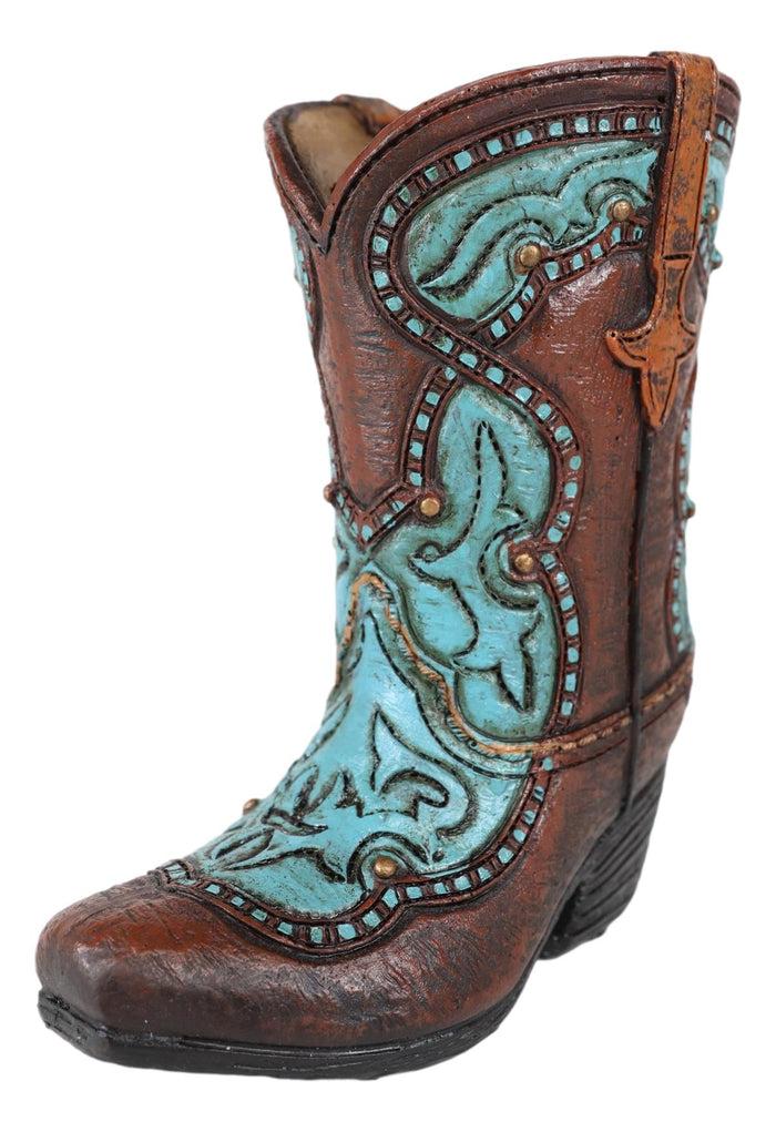 Ebros Gift Rustic Western Cowboy Turquoise Floral Boot Figurine Stationery Holder Figurine