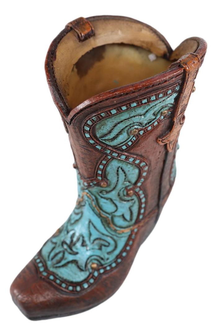 Ebros Gift Rustic Western Cowboy Turquoise Floral Boot Figurine Stationery Holder Figurine