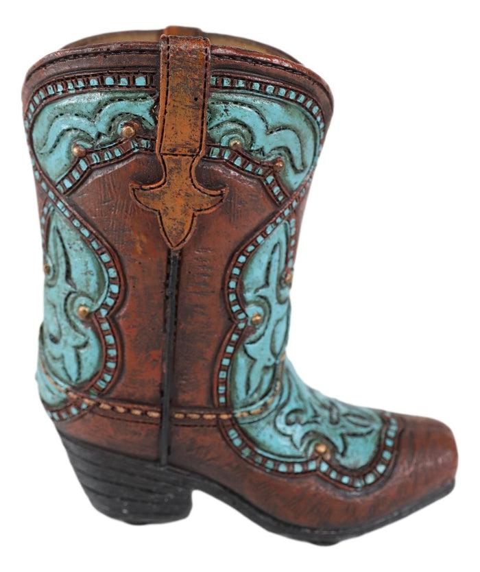 Ebros Gift Rustic Western Cowboy Turquoise Floral Boot Figurine Stationery Holder Figurine