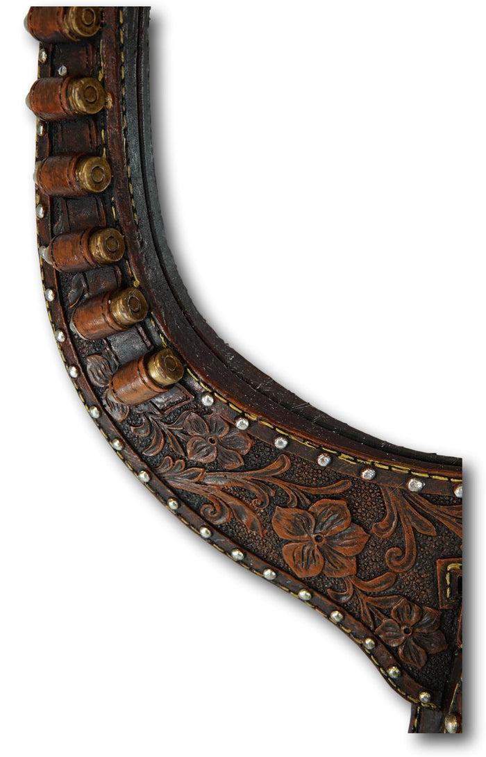 Ebros Gift Rustic Western Cowboy Turquoise Tooled Floral Pistol Gun In Holster Hand Mirror