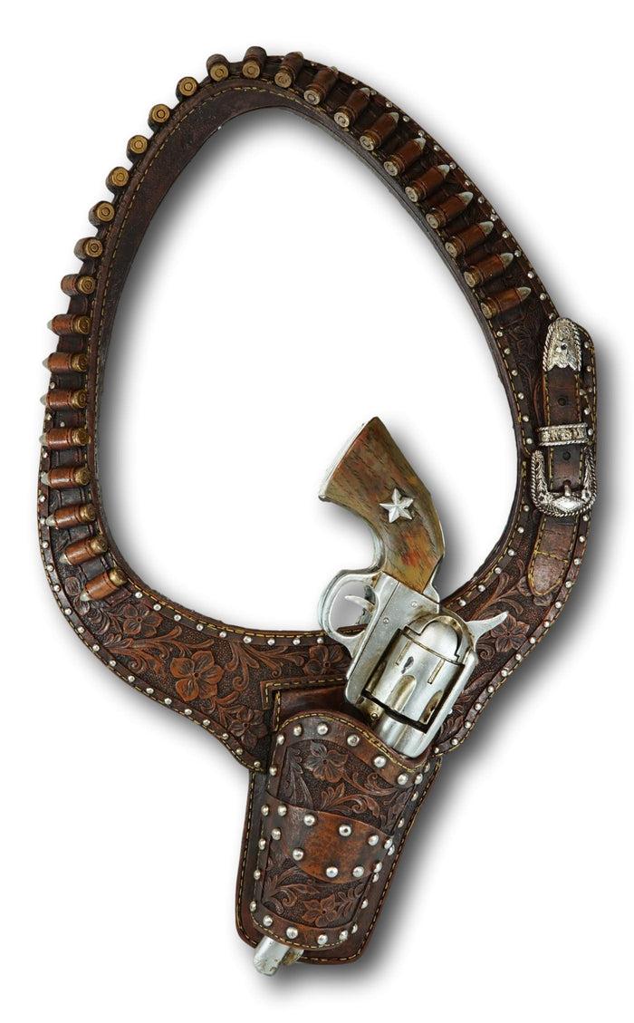 Ebros Gift Rustic Western Cowboy Turquoise Tooled Floral Pistol Gun In Holster Hand Mirror
