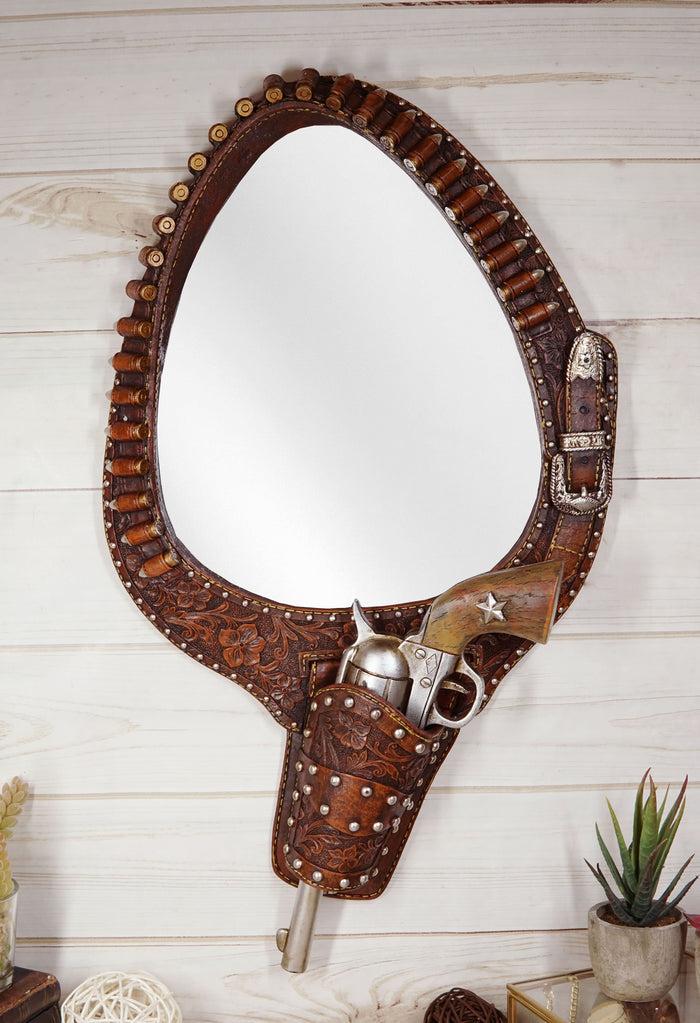 ebros gift Rustic Western Cowboy Turquoise Tooled Floral Pistol Gun In Holster Hand Mirror