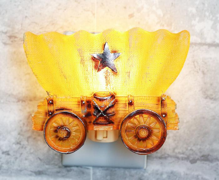 ebros gift Rustic Western Cowboy Vintage Wheeled Wagon Wall Plug In LED Night Light