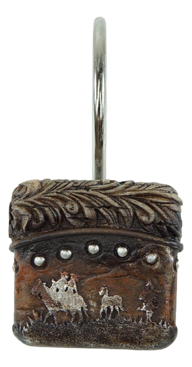 Ebros Gift Rustic Western Cowboys On Horses Faux Leather Bathroom Shower Curtain Hooks 12pk