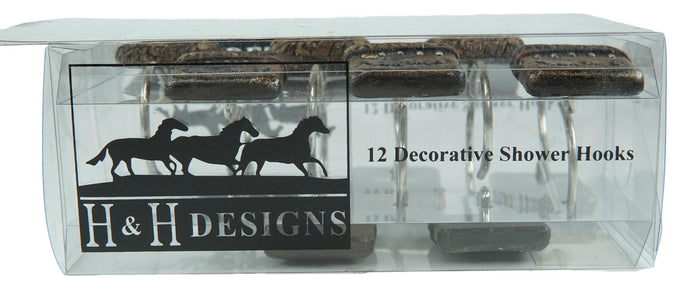 Ebros Gift Rustic Western Cowboys On Horses Faux Leather Bathroom Shower Curtain Hooks 12pk