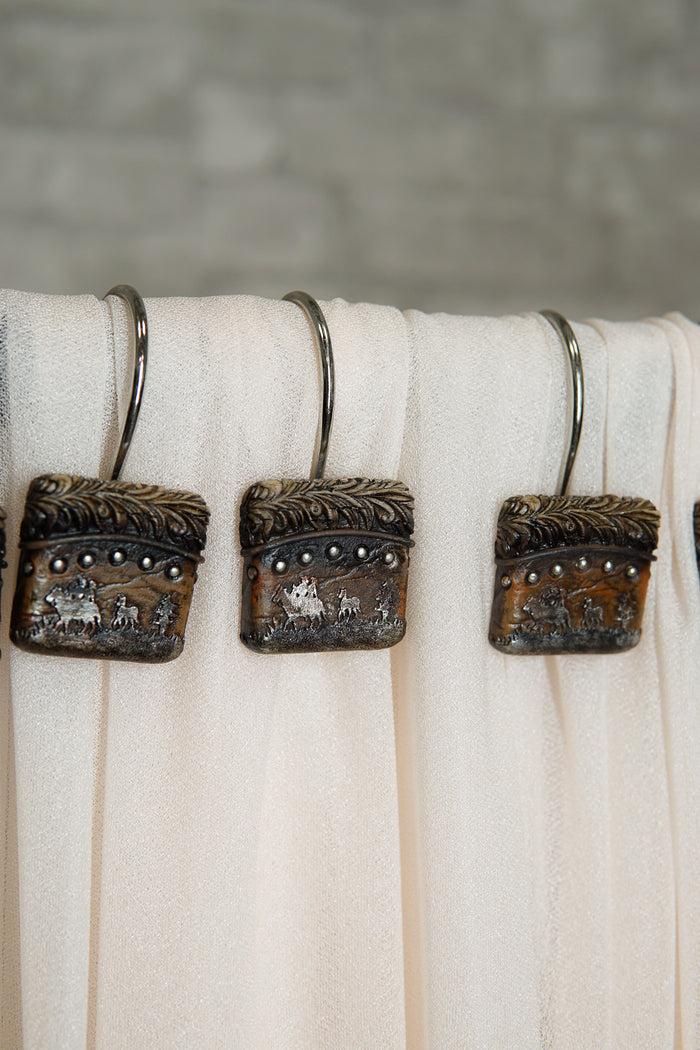 ebros gift Rustic Western Cowboys On Horses Faux Leather Bathroom Shower Curtain Hooks 12pk