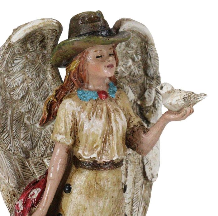 Ebros Gift Rustic Western Cowgirl Angel Wearing Cowboy Hat With Dove In Her Hand Figurine