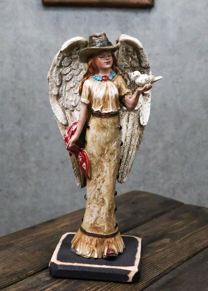 ebros gift Rustic Western Cowgirl Angel Wearing Cowboy Hat With Dove In Her Hand Figurine