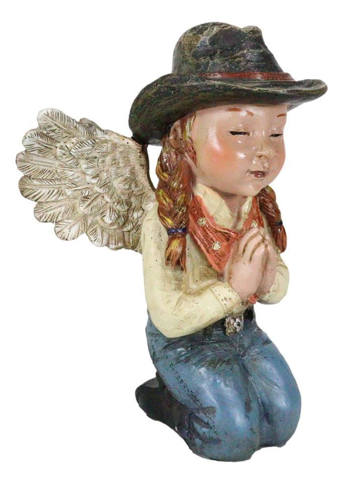 Ebros Gift Rustic Western Cowgirl Angel Wearing Hat And Jean Praying On Her Knees Figurine