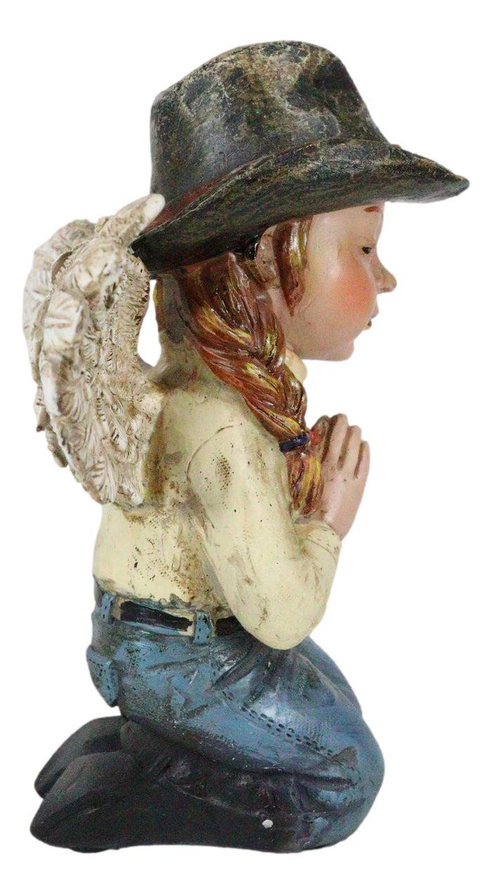 Ebros Gift Rustic Western Cowgirl Angel Wearing Hat And Jean Praying On Her Knees Figurine