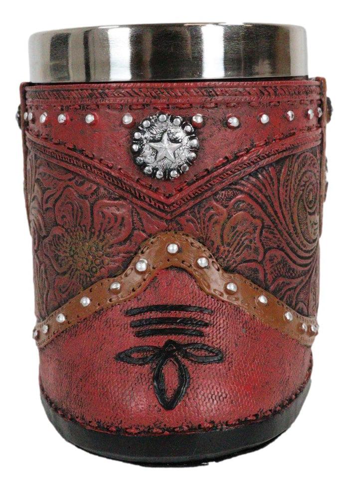 Ebros Gift Rustic Western Cowgirl Boot W/ Lone Star Floral Faux Tooled Leather Coffee Mug