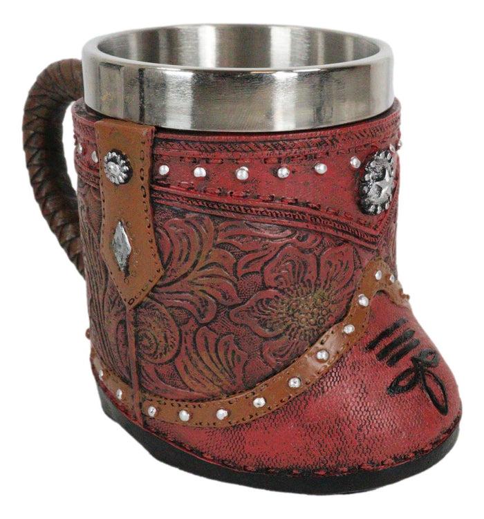 Ebros Gift Rustic Western Cowgirl Boot W/ Lone Star Floral Faux Tooled Leather Coffee Mug