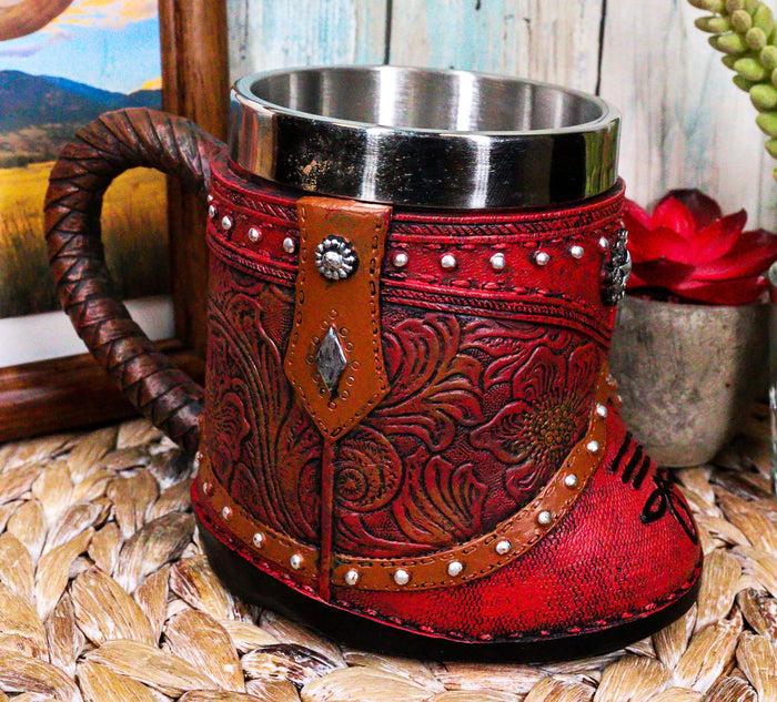 ebros gift Rustic Western Cowgirl Boot W/ Lone Star Floral Faux Tooled Leather Coffee Mug