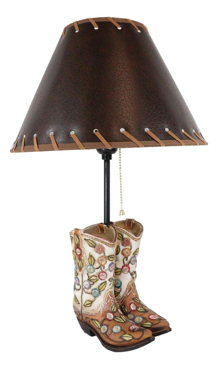 Ebros Gift Rustic Western Cowgirl Boots With Colorful Floral Vines Embroidery Table Lamp