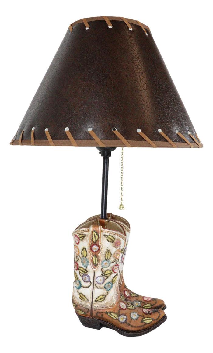 Ebros Gift Rustic Western Cowgirl Boots With Colorful Floral Vines Embroidery Table Lamp