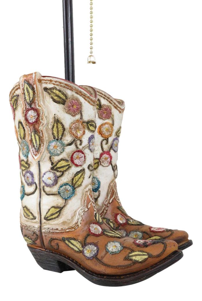 Ebros Gift Rustic Western Cowgirl Boots With Colorful Floral Vines Embroidery Table Lamp