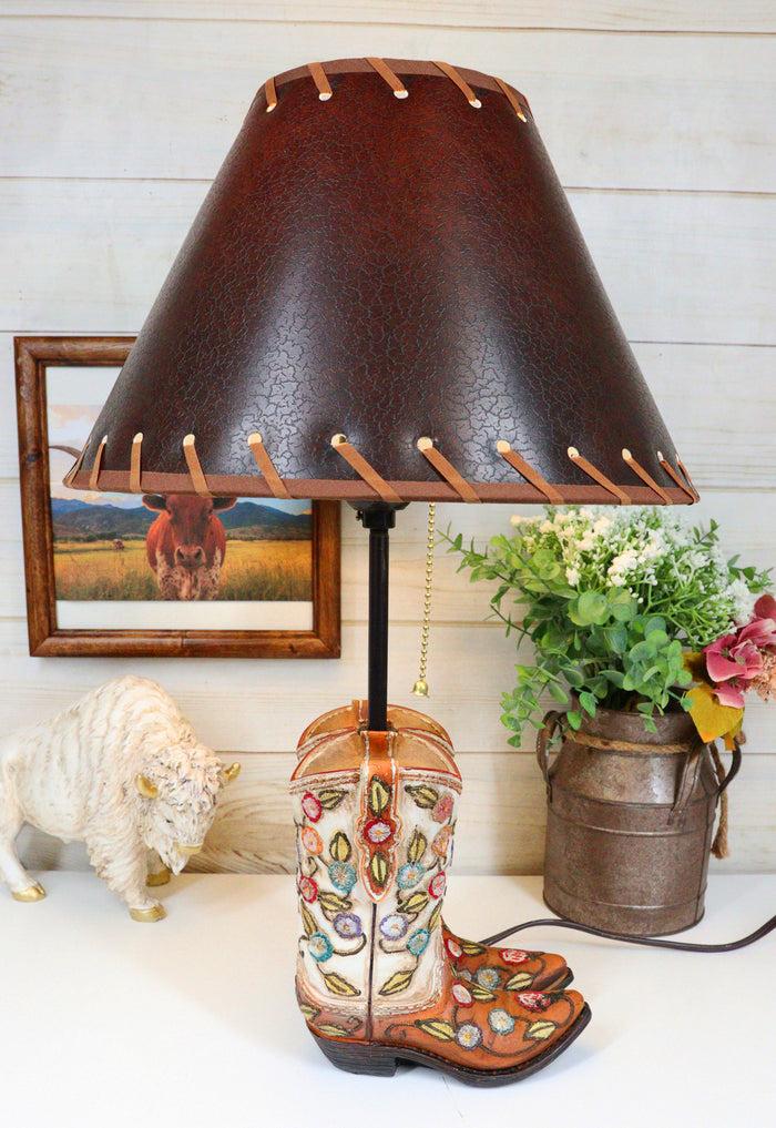 ebros gift Rustic Western Cowgirl Boots With Colorful Floral Vines Embroidery Table Lamp