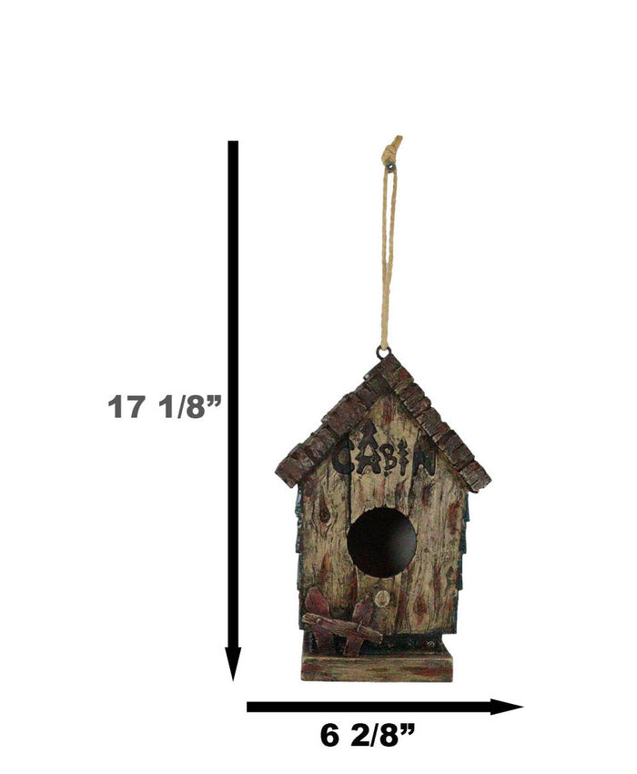 Ebros Gift Rustic Western Cozy Faux Wooden Cabin Birdhouse Bird Feeder House Branch Hanger