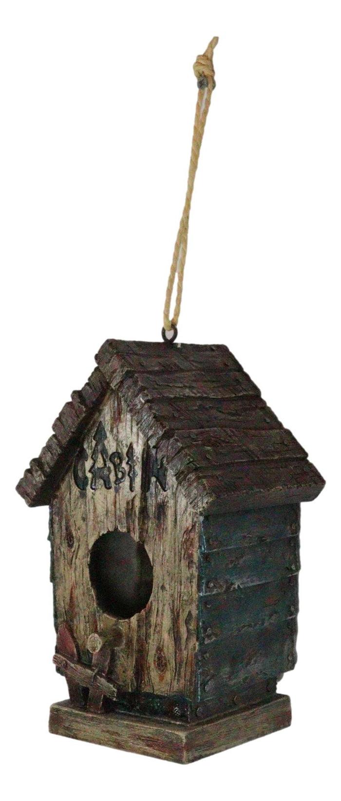 Ebros Gift Rustic Western Cozy Faux Wooden Cabin Birdhouse Bird Feeder House Branch Hanger